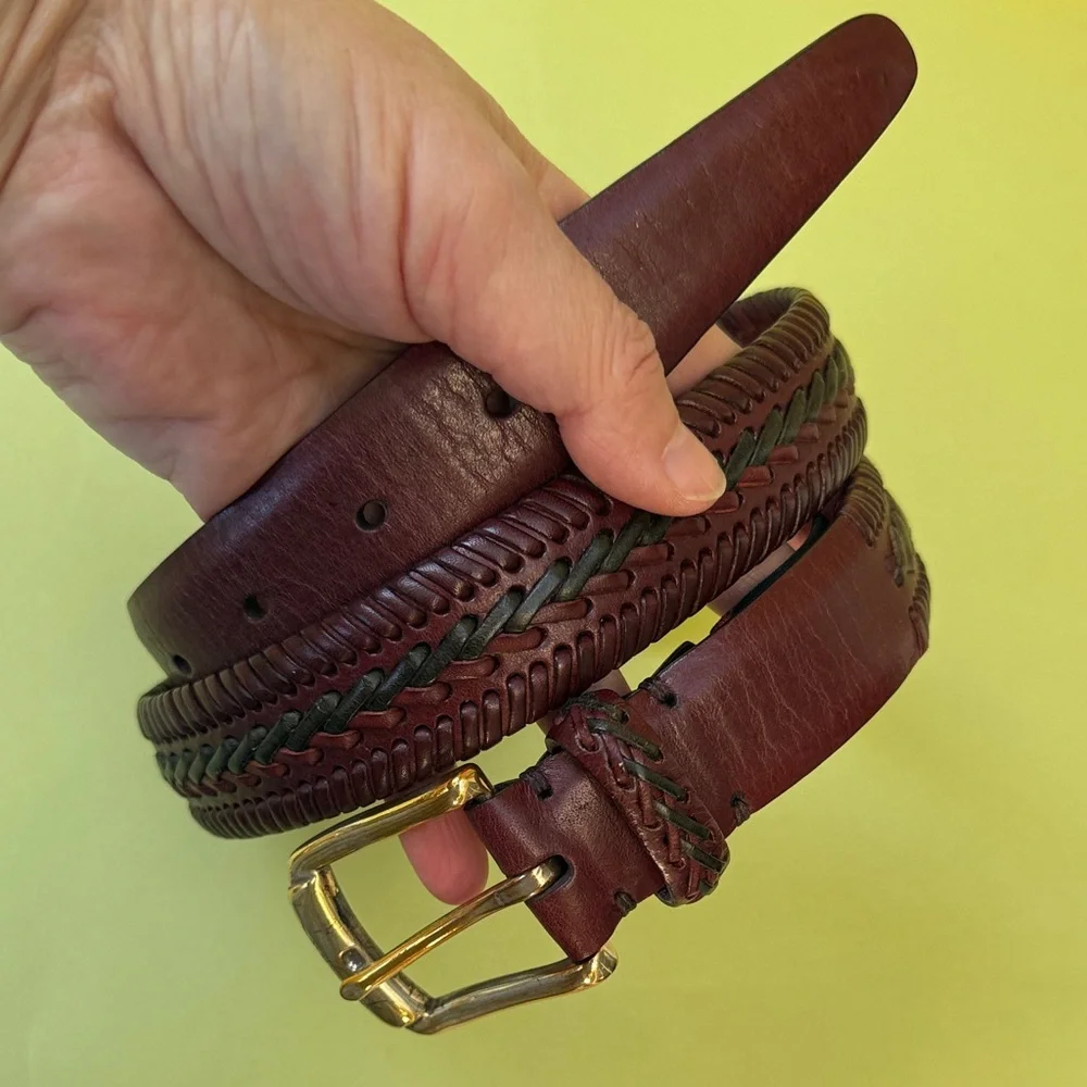 Vintage Burgundy/Green Bull Adler Leather Belt